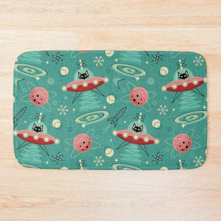 My Kitty Drives A UFO _ Atomic Space Cat _studioxtine Bath Mat Bathroom Accessories Carpet Anti Slip Mat - Black - View 1