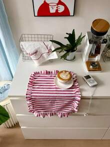 1pc/2pcs/6pcs Korean Style Striped Placemat, Princess Checkered Tablecloth With Ruffle Edge, Cute Food Plate Insulation Mat - Multicolor - View 6