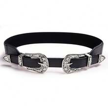 Barry.Wang Rhinestone Belts For Women Silver Gold Bling Belt Diamond Crystal Studded For Jeans Dress Bridal Christmas - A-silverDoubleBuckle - View 1
