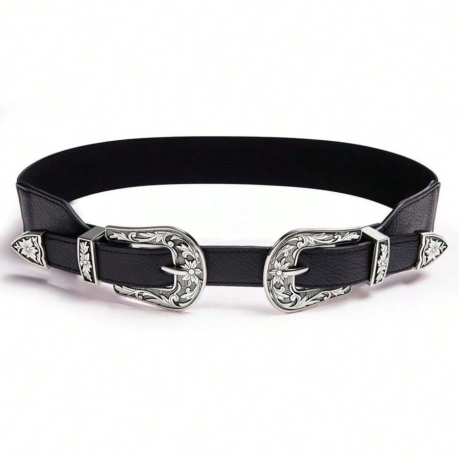 Barry.Wang Rhinestone Belts For Women Silver Gold Bling Belt Diamond Crystal Studded For Jeans Dress Bridal Christmas - A-silverDoubleBuckle - View 1