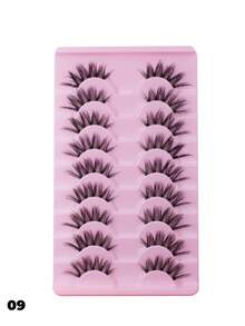 9对透明带猫眼假睫毛，短款柔软3D貂毛睫毛，自然妆容，条状假睫毛 - 黑色 - 查看 9