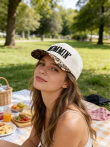 Mommin Trucker Hat For Women Embroidered Mom Baseball Cap Adjustable Canvas Vintage Hat For Casual Wear - Leopard Print - 查看 5