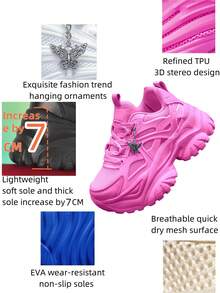 7厘米厚底EVA粉色女士休闲运动鞋，四季皆宜，可拆卸银色蝴蝶吊坠，暗黑仙女风Y2K滑板厚底运动鞋，大码 - 粉色 - 查看 4