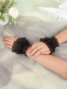 1 对随机蕾丝袖口可拆卸袖套，多功能网纱花卉饰边装饰短袖袖口，女士夏季 - 白色 - 查看 10