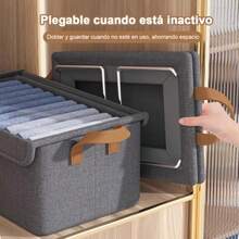 Organizador de Ropa para Closet 2 Piezas Cajas Organizadoras De Tela Con Tapa Y Soporte De Acero Caja De Almacenamiento Plegables Cajones Organizador Organizadores de Ropa y Papeleras para Dormitorio - Gris - Ver 3