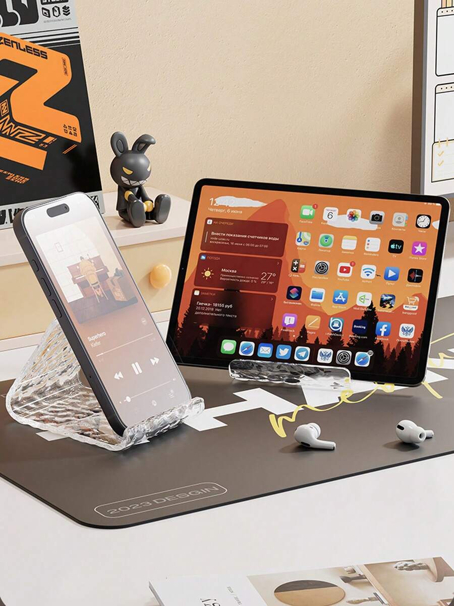 Acrylic Glacier Pattern Phone Stand, Transparent Wavy Texture Desktop Phone Holder, Suitable For Android Phones And Tablets, Hands-Free Stand, Luxury Ins-Style Phone Desk Stand, Office IPad Tablet Stand, Reading Stand - Multicolor - View 1