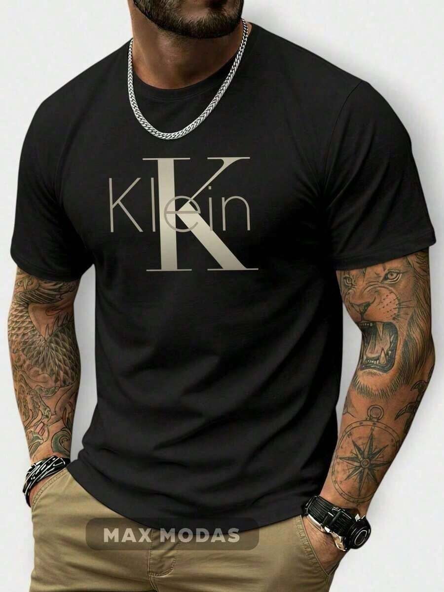 Men's Premium Cotton T-Shirt K Klein Imported Gift Casual Plus Size Street Casual Fabric Sizes P To G5 - 黑色 - 查看 1