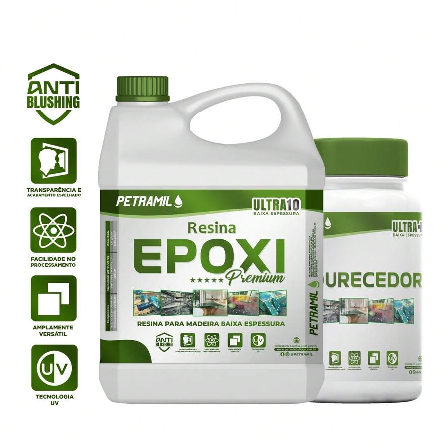 Resina Epóxi PETRAMIL ( Madeira de Baixa Espessura ) 10kg ¨Premium¨ UV e Anti-Blushing Cod.05 - cristal - Visão 1