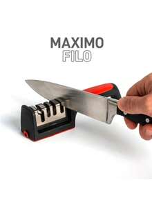 Afilador de cuchillos para cocina con 3 ranuras y una más para las tijeras - Negro - Ver 2