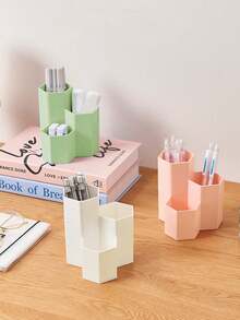 三格斜插式创意笔筒，多功能桌面装饰收纳架，适用于化妆刷和钢笔 - 彩色 - 查看 8