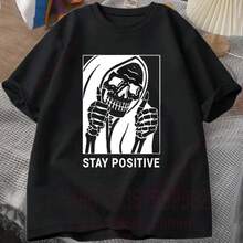 Stay Positive Graphic Print Funny Men Cotton T Shirt O-Neck Short-Sleeved Tee Retro Unisex Oversized Casual Tshirts Streetwear - màu đen - Xem 2