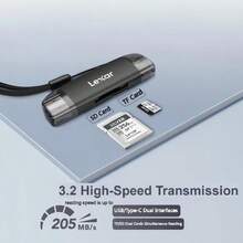 Lexar 1667x 4K DSLR Camera SD Card, High Speed 205MB/S, 2-In-1 RW310X Card Reader - Black - View 3
