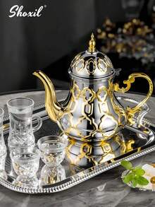 shoxil 1 pièce Cafetière traditionnelle arabe en acier inoxydable de 36 oz, théière à la menthe marocaine, cafetière du Moyen-Orient - Convient pour le café/thé/célébration/fête/cadeau/maison du Moyen-Orient - Cafetière - Voir 3
