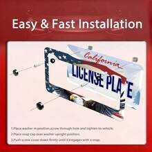 2个鹰牌车牌框，爱国鹰牌，彩色不锈钢汽车配件，趣味车牌装饰（含螺丝），尺寸12.3英寸 x 6.3英寸 - 車牌框 - 查看 4