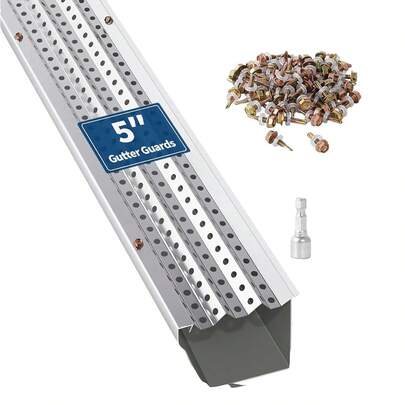 Protector de canaletas de 5 pulgadas, sistema de protección de canaletas de aluminio de alta resistencia - Kit completo de 50/100/200 pies, ajuste universal, kit de fácil instalación para todo tipo de techos y canaletas.