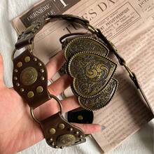 Cinturón retro estilo Y2K en color marrón, cinturón de cuero con diseño de corazón lindo y elegante, diseño único para mujer - Multicolor - Ver 3