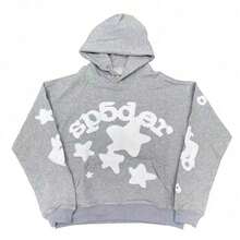 WJZQAQ Y2k  Hoodies For Men 555 Loose Spider Web High Street Hip Hop Long Sleeve Men's And Women's Hoodies Sweater Jacket Hooded Pullover - Xám - Xem 6