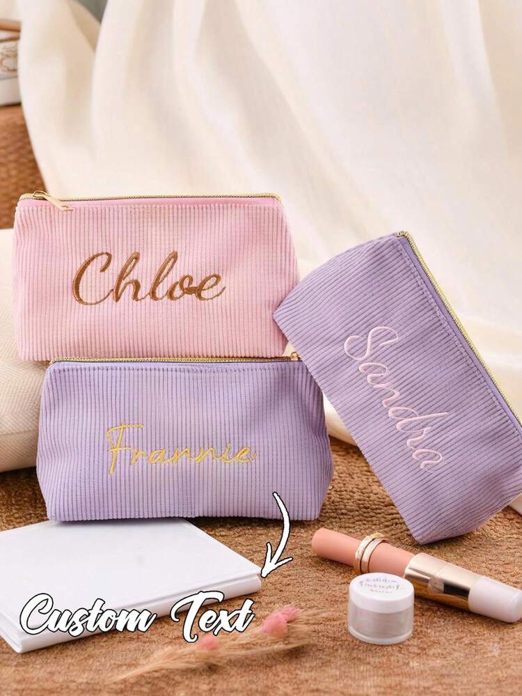 Personalized Cosmetic Bag, Custom Corduroy Makeup Bag,Personalized Corduroy Hexagonal Makeup Bag,Monogram Toiletry Makeup Bag, Bridesmaid Gifts - Multicolor - View 2