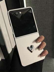 奢华3D心形银色金属漆哑光折叠手机壳，兼容三星Galaxy Z Flip 7 ZFlip6 ZFLIP5 Zflip4 Zflip3 5G，简约触感保护后盖 - 銀色 - 查看 2