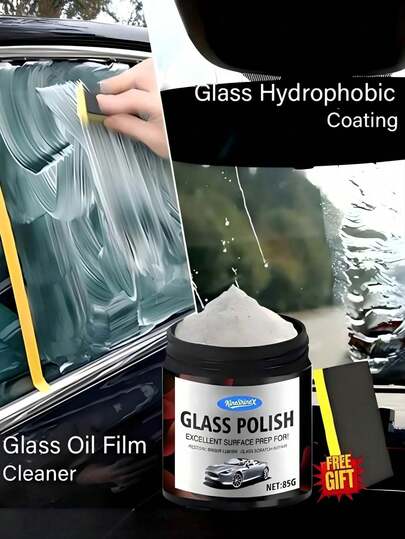 KineShineX 85克玻璃抛光粉，轻松修复雾化和划痕表面，几分钟内即可去除汽车挡风玻璃和车窗上的划痕和污渍。适用于汽车和家用门窗/橱柜玻璃，无损配方。