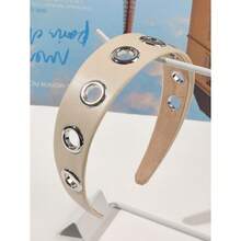 1pc Fashionable Punk Style Brown Faux Leather Metal Hollow Headband, Versatile Accessory - 米色 - 查看 4