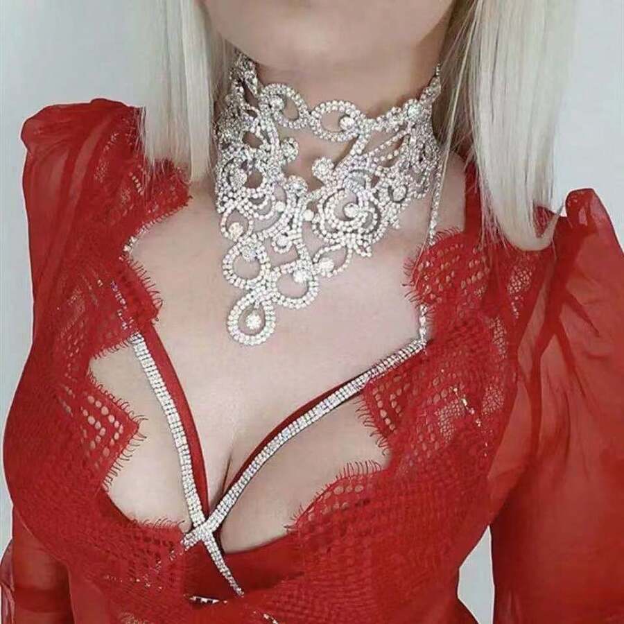 1件 时尚优雅奢华镀银水晶花朵项链 - 銀色 - 查看 1