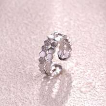 1pc/2pcs Fashionable Luxury Cubic Zirconia Inlaid Hexagon Honeycomb Open Ring & Bracelet Set, Suitable For Women To Wear Daily, Festivals, Parties, Eid/Eid Al-Fitr Gift Exchange - Style a Silver - View 6