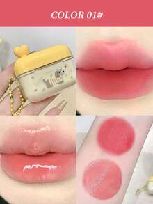 Gege Bear 1pc Matte & Glossy Dual-Tone Lip Cream With Applicator Brush, Moisturizing, Long-Lasting, Natural Finish, Portable Dual-Color - Multicolor - View 13