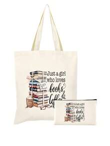 5/2/1pcs Floral & Book Reading Themed Canvas Zipper Storage Bags Gift Packaging Set, Creative "You're Awesome" Motivational Small Gift Bags, Suitable For Back To School, Graduation, Travel, Birthday, Anniversary, Teacher's Day, Appreciation Gifts - Beige - View 61