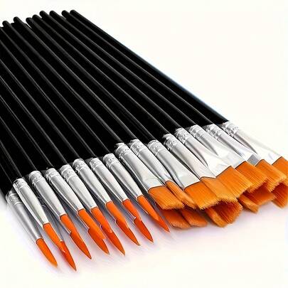100pcs Synthetic Paint Brush Set, Flat & Pointed Tips, Professional Art Set For Acrylic, Watercolor, Face Art, Canvas, Rock Art, For Artists And Hobbyists