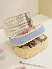 1个多巴胺双层撞色化妆包，可爱甜美风格收纳包，适合少女、学生和女性，情人节、婚礼装饰，灯芯绒材质拼接风格洗漱包 - 彩色 - 查看 5