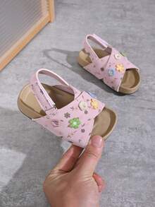 "Girls' Floral-Embroidered Cross-Strap Sandals – Adjustable Ankle Strap, Soft Padded Footbed, Non-Slip Sole, Cute Summer Kids Footwear" - Pink - View 6