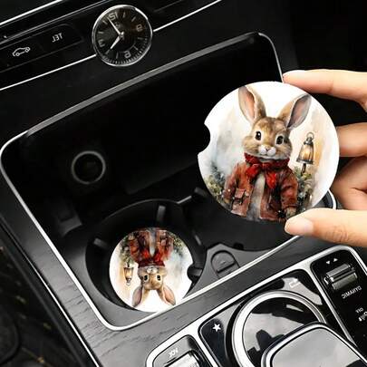 2026 New Cute Rabbit Easter Car Cup Holder Coaster | High-Quality Heat-Resistant Design, Perfect Easter Art Coaster, Fashionable Car Cup Holder Decor, Essential Holiday Item For All Gender Drivers! Inspired By The Adorable Rabbit Pattern, This Unique Car Cup Coaster Adds An Easter Holiday Atmosphere, Perfectly Complementing Spring Travel.