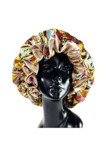 1pc Double Layered Large Hair Cap, Sleep Cap, Shower Cap With Printed Pattern, Reusable Hair Care Bag, Women's Daily Hair Care Sleep Cap - Multicolor - View 1