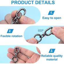 2pcs Rotating Clasp, Double-Ended Rotating Spring Clasp Hook Metal Rotating Clasp Carabiner With Spring O-Ring, Suitable For Key Chain, Bag, Wallet, Lanyard DIY Crafts - Black - View 6