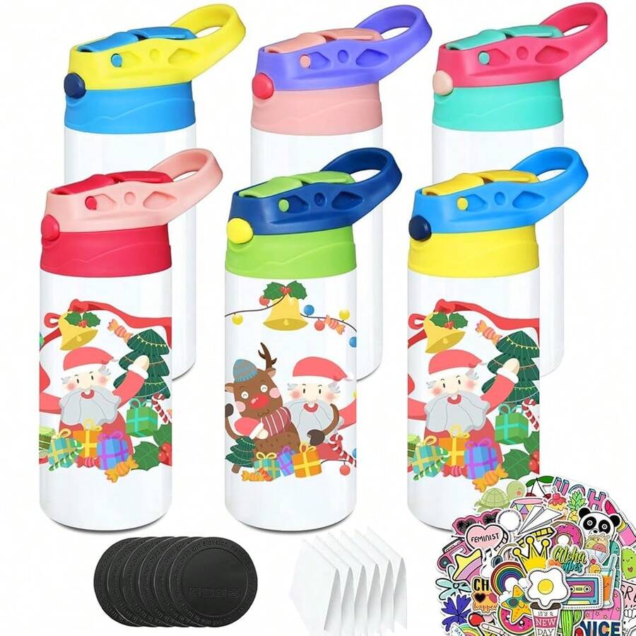 6 PACK Sublimation Tumblers, 12oz Blank Sippy Cups, Stainless Steel Sublimation Water Bottle Blanks For DIY Heat Press Print Crafting Gift (6pack) - Bộ 6 cái - Xem 1