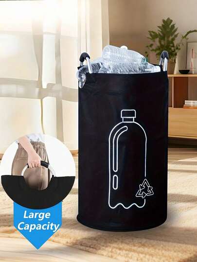 Extra Large Capacity Foldable Recycling Bin For Home - Cylindrical Open-Top Design, Multi-Purpose Storage Basket For Plastic Bottles, Space-Saving Collapsible Organizer, Durable & Easy To Clean, No Electricity Needed, Recycling Bin For Home, Bottle Storage, Modern Aesthetic, Sturdy Construction, Apartment Living