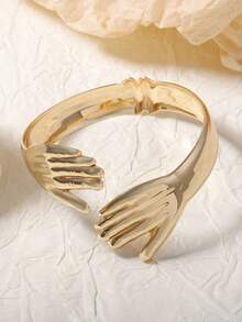 1pc Unique Asymmetrical Arc Design Embracing Personalized Metal Bangle Bracelet For Women - Palm Bracelet - View 3