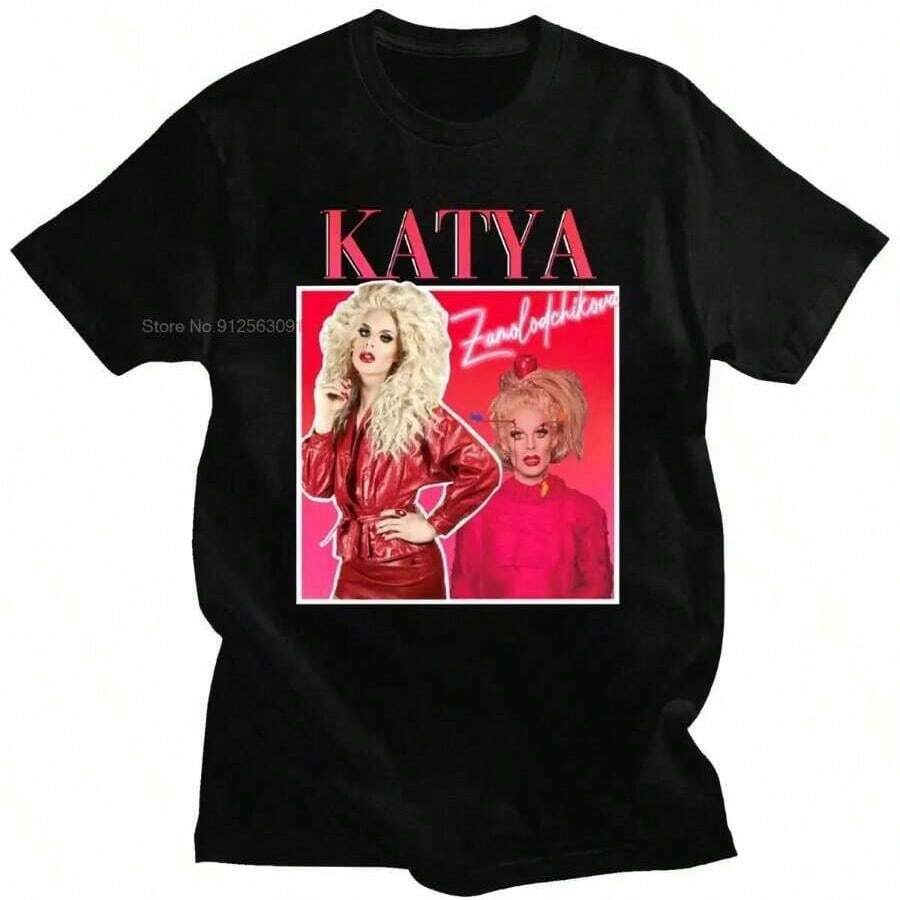 Katya Zamolodchikova Retro Wild Harajuku Fun T-Shirt Summer Short-Sleeved Loose Casual WomanTshirt Oversized Cotton Tees - 黑色 - 查看 1