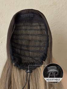 28 Inch Long Wavy Ombre Brown Drawstring Ponytail Synthetic Hair Extension, Heat Resistant Synthetic Fiber Wig Suitable For Women Party And Daily Use - Brown Ombre - View 10