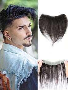 1x6英寸手工钩编男士假发 - 6英寸自然直发，超薄发际线设计，商务风格假发，适合所有人，耐用手工假发 - Natural Black - 查看 3