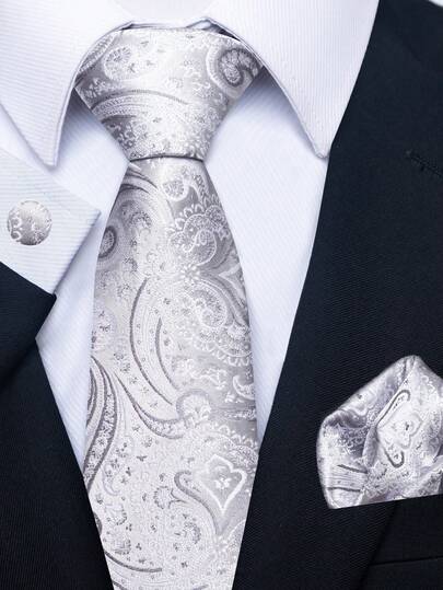 Small Floral Men's 3 Piecestie Set, Including A Pair Of Cufflinks And A Handkerchief, Is A Must-Have Accessory For Men's Suits, Suitable For Various Important Occasions And Practical, And Can Also Be Given As A Gift