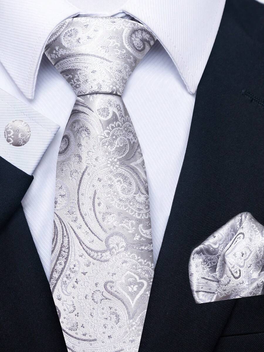 小碎花男士三件套領帶組合,包含一對袖扣與一條手帕,是男士西裝必備配件,適合各種重要場合且實用,亦可作為禮物贈送 - 混色 - 查看 1