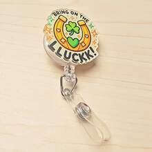 St. Patrick's Day Retractable Badge Reel With Lucky Clover, Rainbow, Coins, Leprechaun Designs, Suitable For ID Card Holders, Holiday Gifts - Multicolor - View 13
