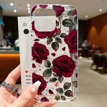 غطاء هاتف بطبعة وردة حمراء أنيقة متوافق مع أجهزة 17 16 15 14 13 12 11 Pro Max XS XR X 7 8 Plus SE2 SE3 16e، غطاء واقي مقاوم للصدمات بطبعة زهرية، هدية عيد الحب، هدية للصديقة، هدية احتفالية - متعدد الألوان - مشاهدة 4
