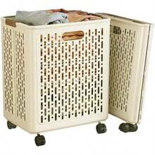 Giỏ đựng quần áo bẩn bằng nhựa có thể gấp gọn, có bánh xe, giỏ đựng đồ di động tiện dụng cho phòng tắm, gia đình. - Nhiều màu - Xem 10