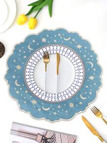 1/2/4件装刺绣布艺节日餐垫，适合婚礼派对餐桌装饰，简约优雅的欧式风格布艺桌布，星月图案餐垫 - 彩色 - 查看 9