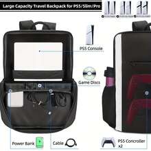 PS 5 Game Backpack, Protective Travel Carrying Case Compatible With 5 Console, Game Storage Bag With Multiple Pockets For PS 5 Discs/Games/Laptop, Tech Gift For Men, Women, Girls, 5 Storage Bag, Game Controller Accessory Backpack For PS-5, Shockproof Dustproof Waterproof Travel Bag With Adjustable Shoulder Strap, Black - Multicolor - View 9