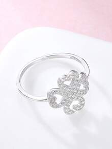 1pc 925 Sterling Silver Diamond Clover Heart Ring, Perfect Gift For Girlfriend, Mom And Sister - Ring - View 5