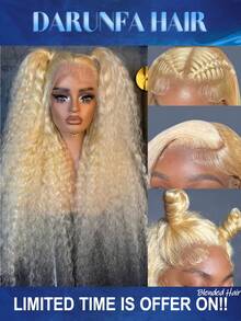 13x4 深波浪蕾丝前假发，混合真人发，200 密度，13x4 高清蕾丝前假发，混合真人发，女士假发，无胶假发，真人发深卷假发，预先拔毛，28 英寸，#613 金发 - S613 - 查看 1